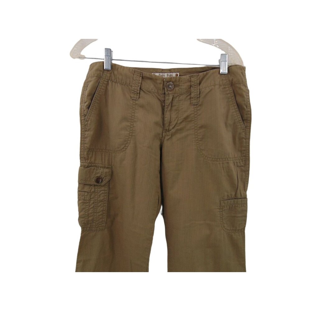Hei Hei Anthropologie Green Pants 4 Shadow Stripe Cargo Pockets Low Rise Zipper - Picture 2 of 12